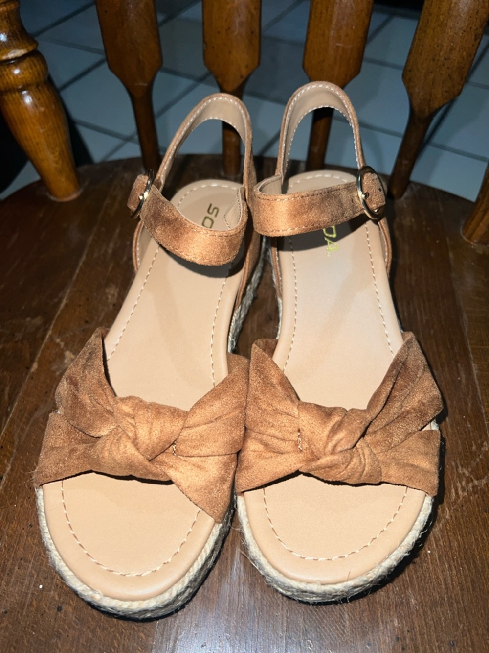 Women’s Tan Bow Espadrille Sandals with Ankle Strap